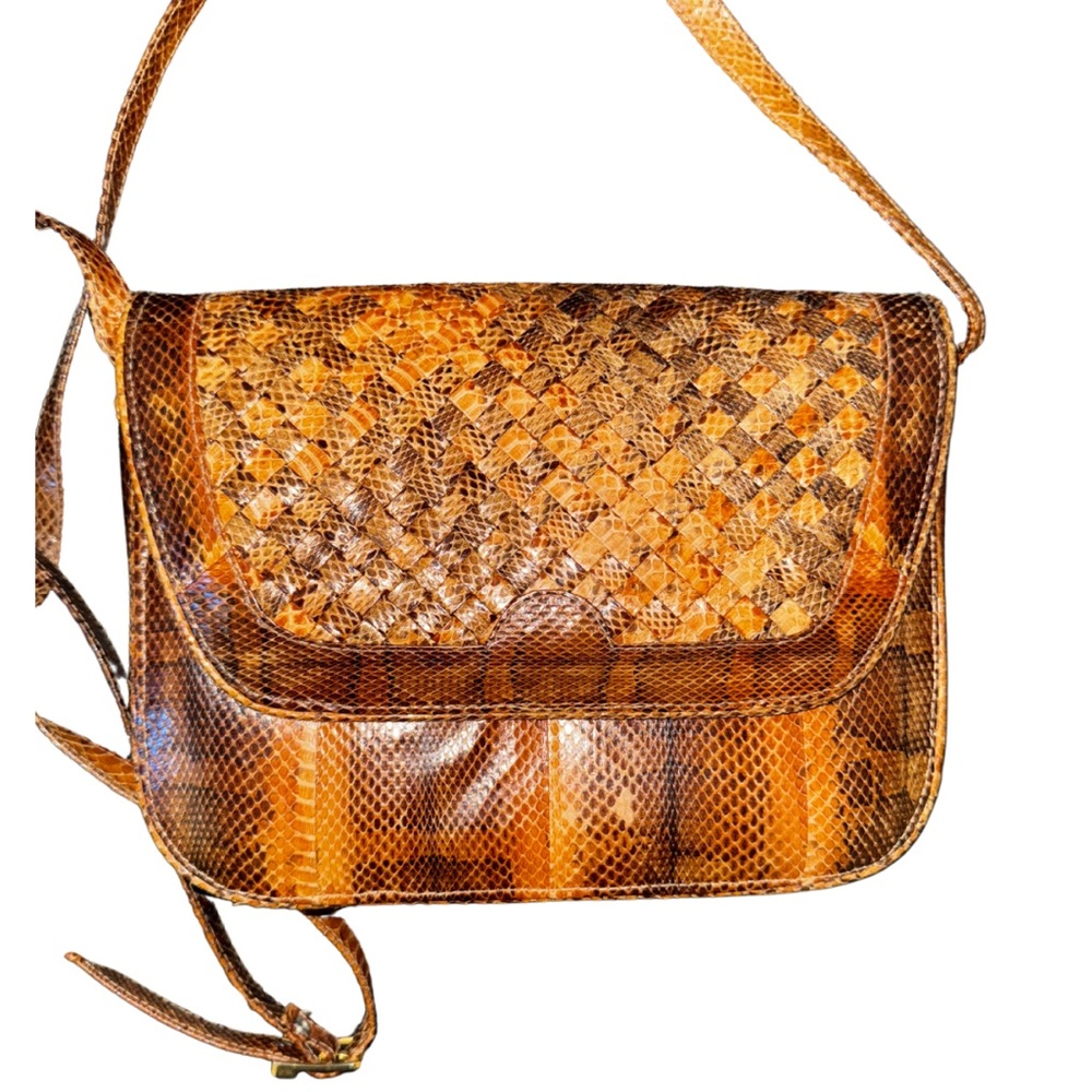 Vintage Snake Skin Woven Leather Shoulder Bag
